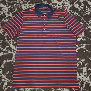 RLX Ralph Lauren Polo Shirt Blue Orange Striped Mens Size XL Stretch Golf